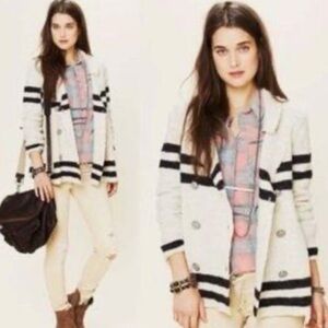 Free People Earned Stripes Cream 100% Wool Knit Sweater/Jacket - M